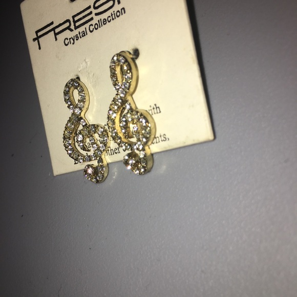 Rhinestone treble clef earrings - Picture 4 of 8